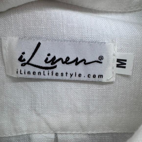 iLinen Top Womens M Beige Linen Colorblock Tunic Button Front Pockets Lagenlook - Picture 6 of 13